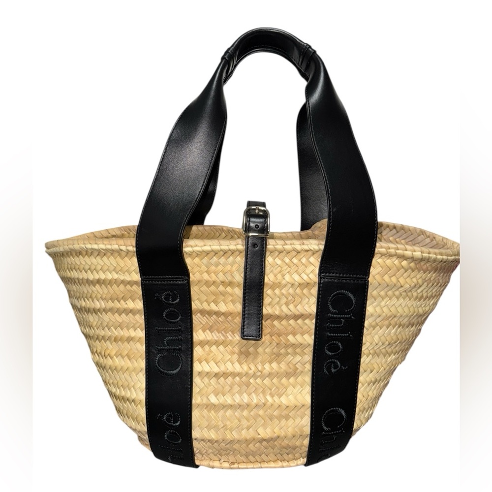 Authentic Chloé Sense medium Raffia and Leather tote